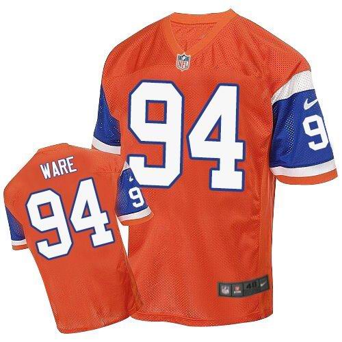 Nike Broncos #94 DeMarcus Ware Orange Throwback Men's Stitched NFL Elite Jersey - Click Image to Close